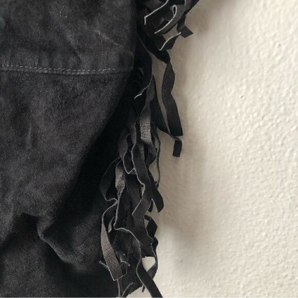 Vintage suede leather black fringe motorcycle pants size 4 - Picture 4 of 7